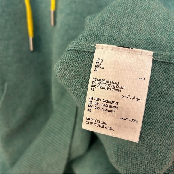 Charter Club 100% Cashmere Color-Block Trimmed Hooded Sweater in Green/Yellow - Picture 5 of 6